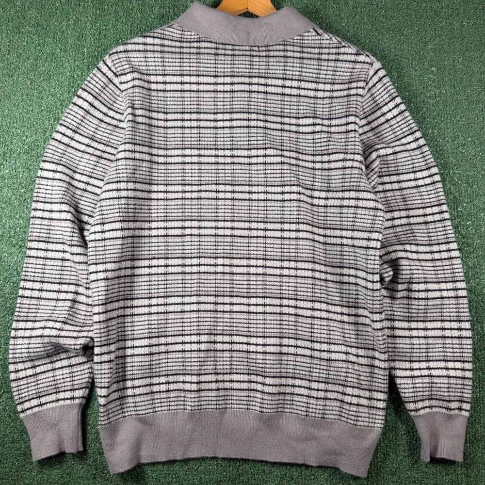 Ethan Pierce Polo Sweater Mens Medium Grey Good Long Sleeve Grid Knit
